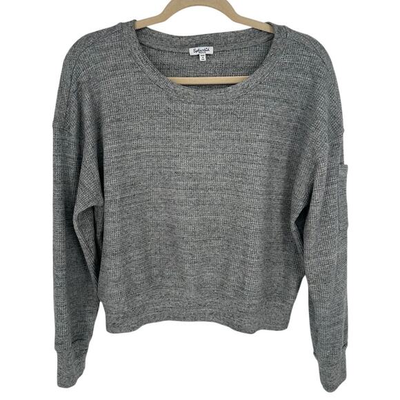 Gray Flannel Thermal Cropped Blouse Long Sleeve Pockets Casual Stretch Winter M - Picture 1 of 7